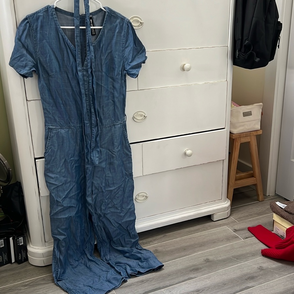Full length light denim jumpsuit ( with belt )